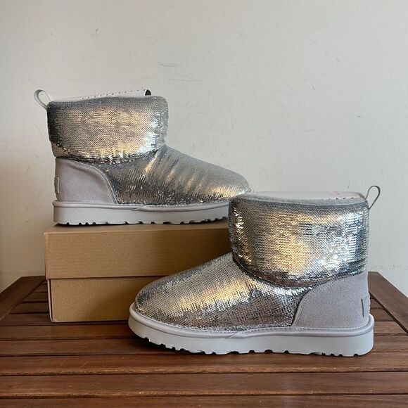 UGG Classic Mini Mirror Ball Boots Silver USA Women 7/UK 5/EU 38 - Picture 4 of 13